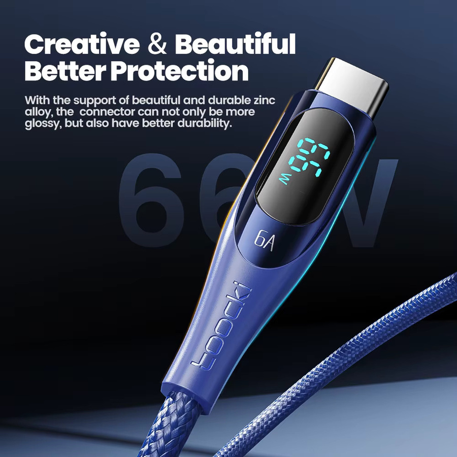 Toocki USB-C Schnellladekabel 6A mit Digitalanzeige in Blau - Bild 3