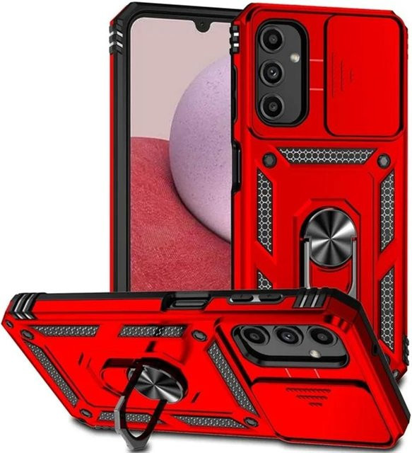 Stoßfeste Rüstungsringhülle mit Schiebeobjektiv und Standfunktion für Samsung Galaxy A24 5G, Farbe: Rot - Bild 1