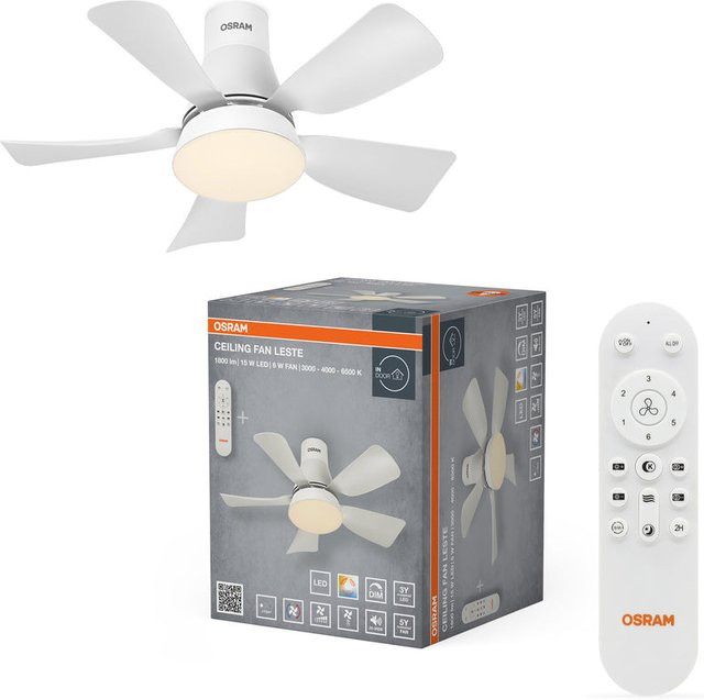 Osram LED Deckenventilator Leste in Weiß mit Fernbedienung und dimmbarer CCT-Funktion, Durchmesser: 44,5 cm - Bild 1
