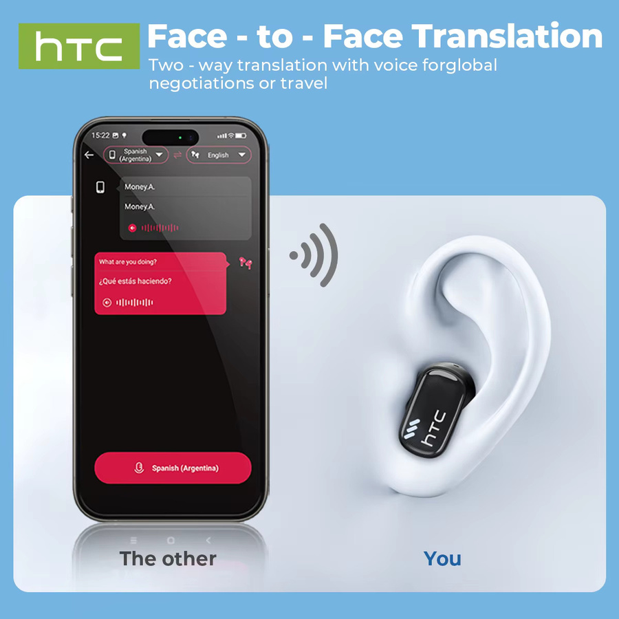 HTC NE16 AI-Übersetzungs-Ohrhörer TWS kabellose Bluetooth-Kopfhörer mit HD-Anruf und HIFI-Stereo für Sport in Schwarz und Grün - Bild 2