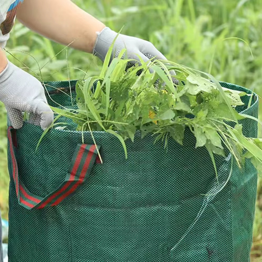 Wiederverwendbare runde Gartentasche in Grün als faltbarer Abfallbeutel für Laub und Gras mit 60l bis 500l Kapazität - Bild 3