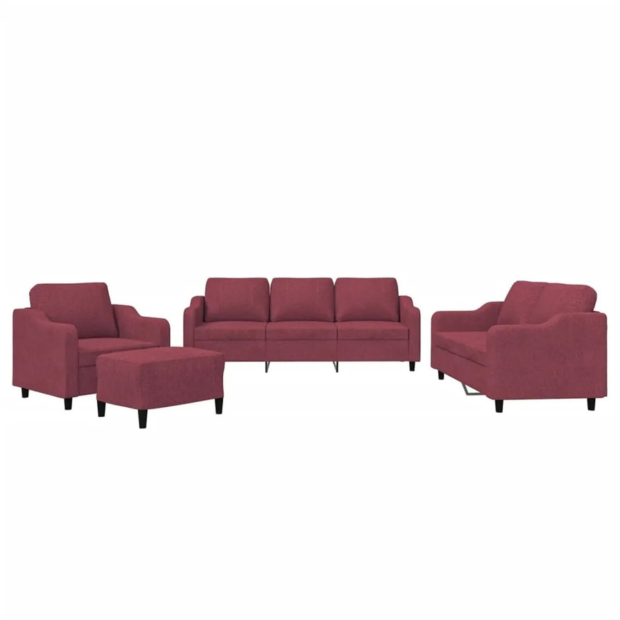 vidaXL 4-teilige Sofagarnitur in Weinrot mit Stoffbezug, bestehend aus 3-Sitzer-Sofa, 2-Sitzer-Sofa, Sessel und Fußhocker inklusive Kissen - Bild 2