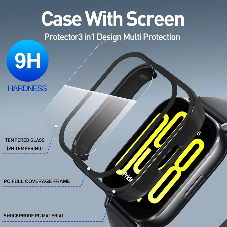 Uhrengehäuse für Xiaomi Redmi Watch 5 Active/5 Lite, PC-Gehäuse, Gehärtetes Glas, Schwarz - Bild 6