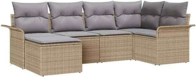 vidaXL Garten-Sofa-Set aus Poly-Rattan in Beige mit 6-teiliger L-Form, Kissen und integriertem Stauraum - Bild 1
