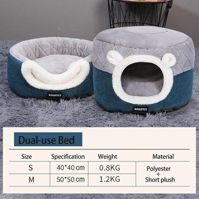 HOOPET Katzenbett Haus aus weichem Plüsch in Blau, warmes Hundebett und Nest für kleine Hunde und Katzen, B/T/H: 50 x 50 x 36 cm - Bild 1