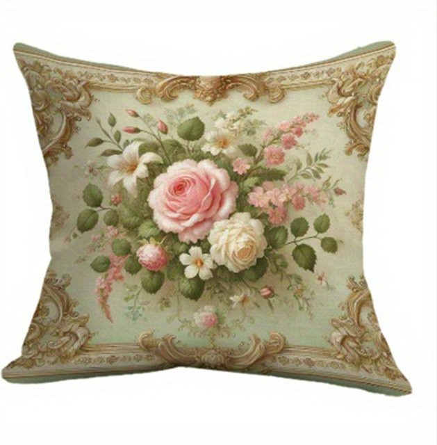 Retro Blumen Kissenbezug aus superweichem Polyester für Wohnzimmer und Sofa, B/B: 18 x 18 cm - Bild 1