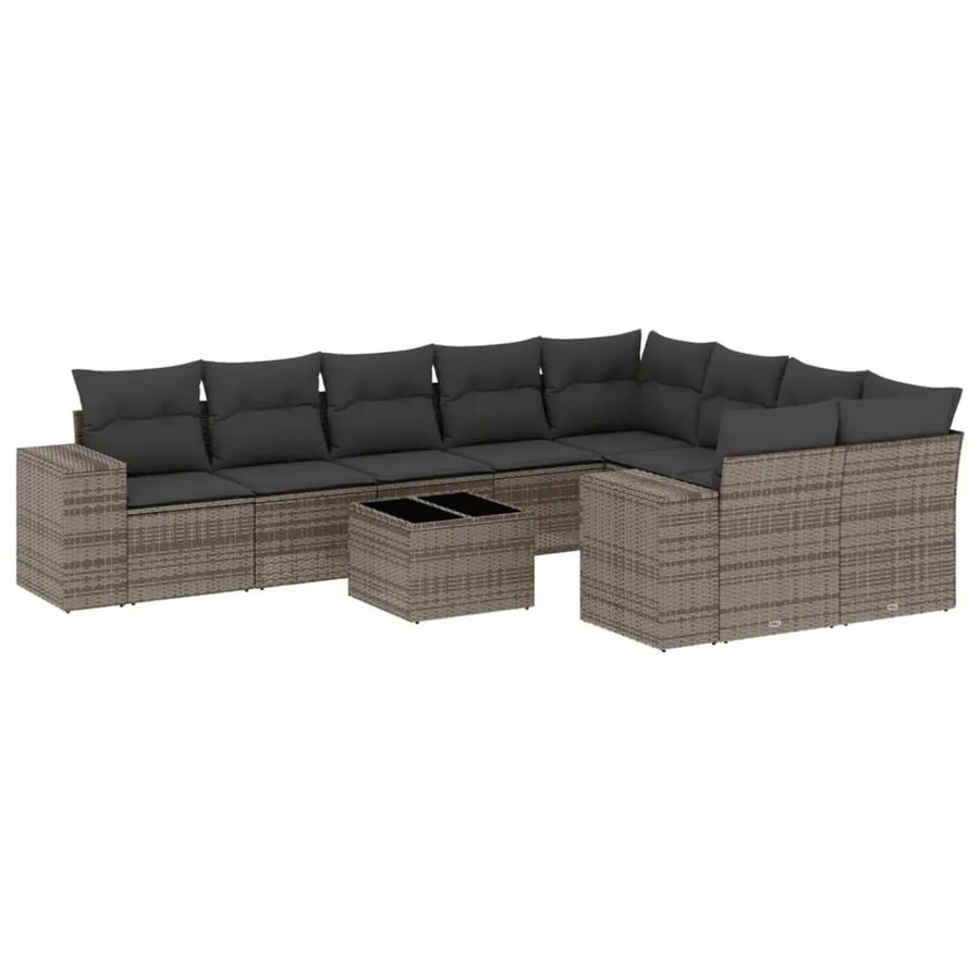 vidaXL 10-tlg. Garten-Sofagarnitur in L-Form aus Polyrattan mit Kissen in Grau - Bild 2