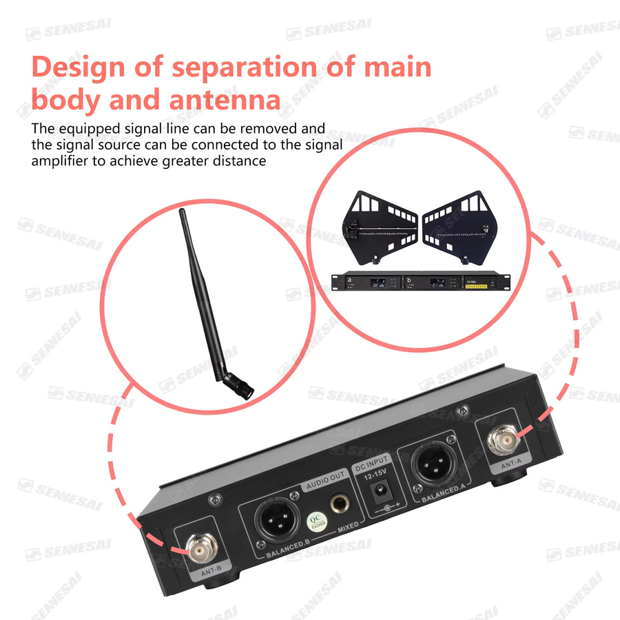 SENNESAI Em100g3 Professionelles Duales Drahtloses UHF Mikrofon-System mit 2 Kanälen, Dynamisches Metall-Handmikrofon in Schwarz - Bild 2