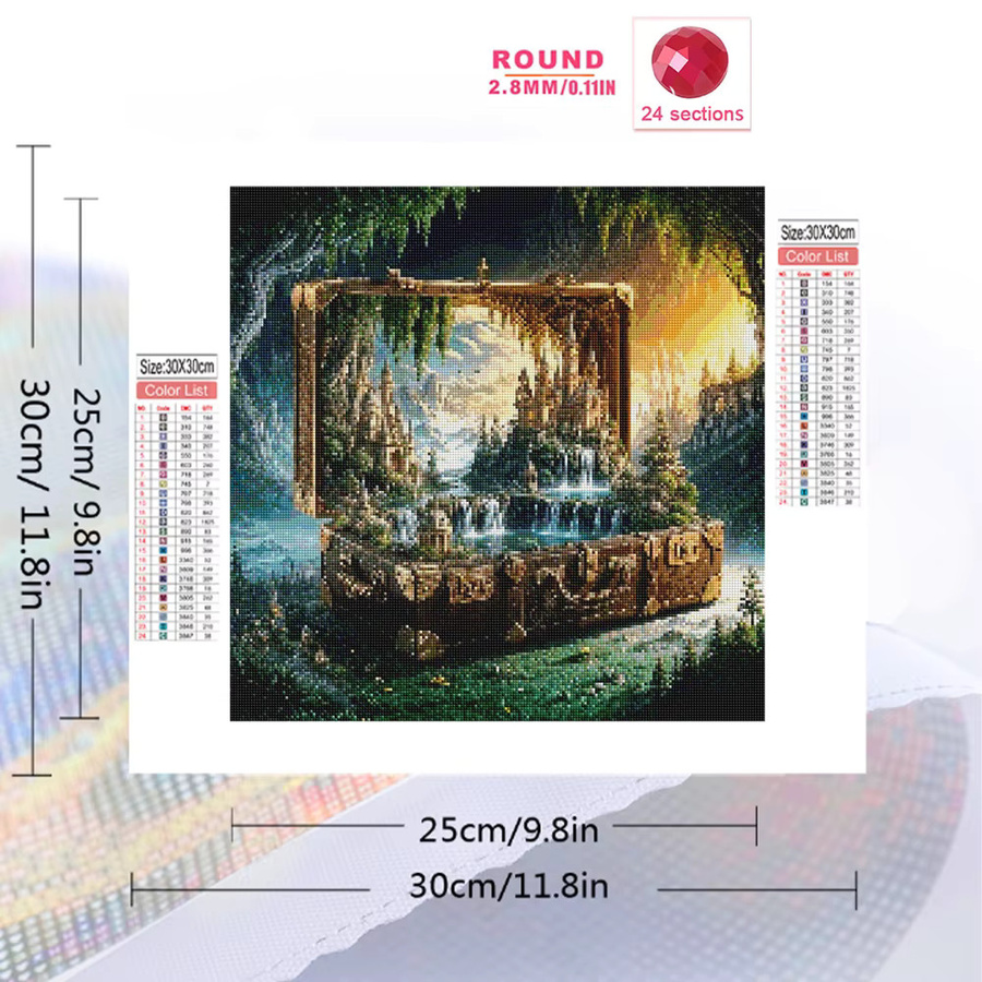 Momoart DIY Diamant-Stickerei-Set Landschaft Abstrakt mit Schloss und Haus als Mosaik Wanddekoration mit runden Diamanten - Bild 2