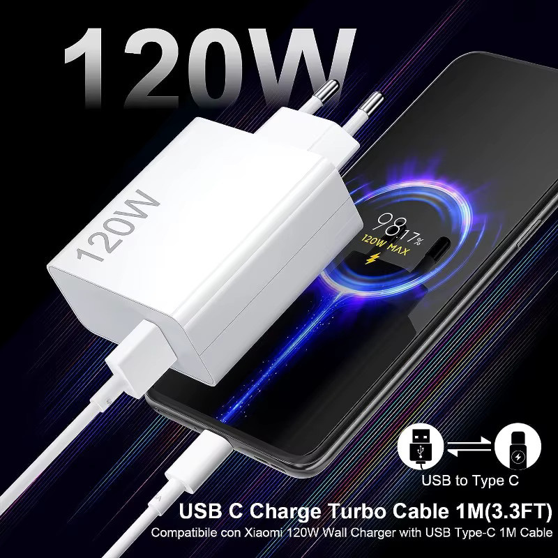 120W Super-Flash Ladeadapter und Ladegerät-Set mit 1m Typ-C Datenkabel in Weiß für Huawei, Android, Xiaomi und Redmi - Bild 4