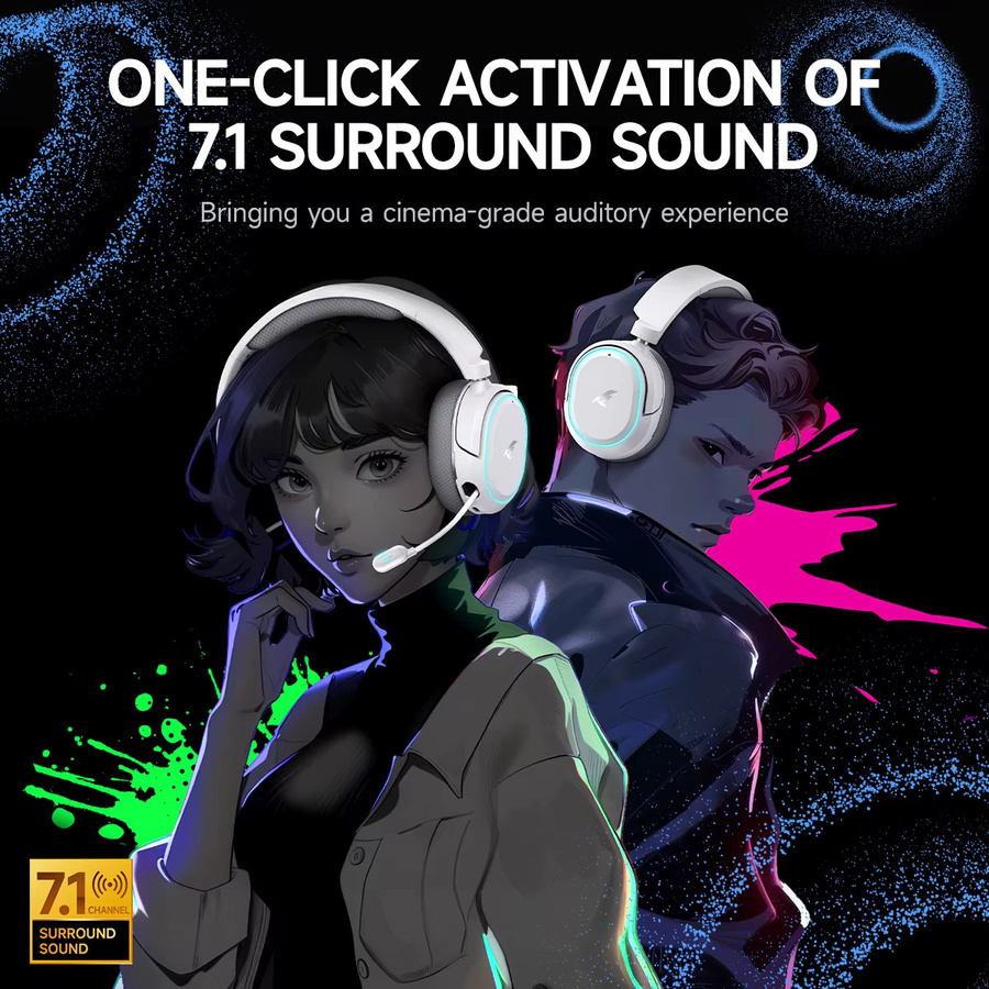 Picun G2 Wireless Gaming Headset mit 2,4 GHz Bluetooth, 7.1 Surround Sound und ENC Mikrofon für PC, PS4 und PS5 - Bild 3