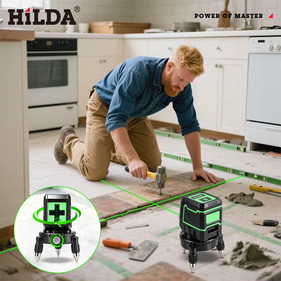 HILDA Drehbare Laser-Nivellierhalterung in Schwarz mit 1/4-Zoll- und 5/8-Zoll-Schrauben und verstellbarer Basis für die Stativmontage - Bild 5