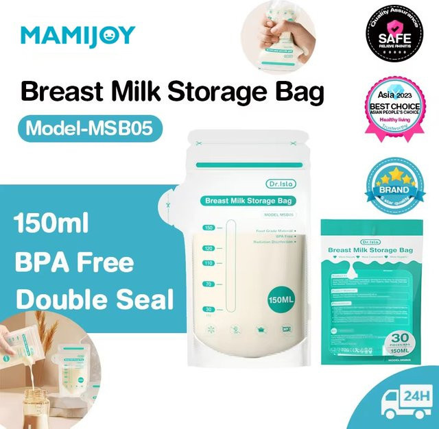 MAMIJOY Muttermilch-Aufbewahrungsbeutel, 30 Stück, transparent, BPA-frei, 150 ml Füllmenge - Bild 1
