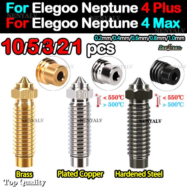 Elegoo Neptune 4 Max und Plus Hotend Kit mit gehärteter Messing-Stahldüse in Gold und Braun - Bild 1