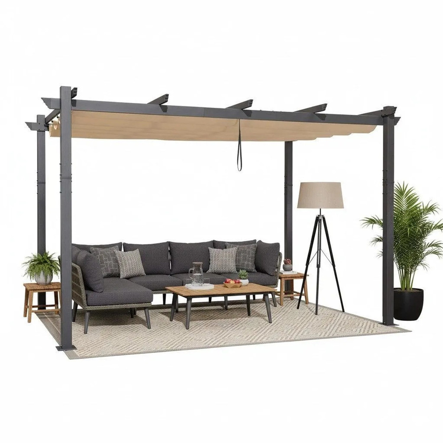Purple Leaf Aluminium Pavillon mit Schiebedach in Grau, B/T/H: 300 x 400 x 245 cm - Bild 2