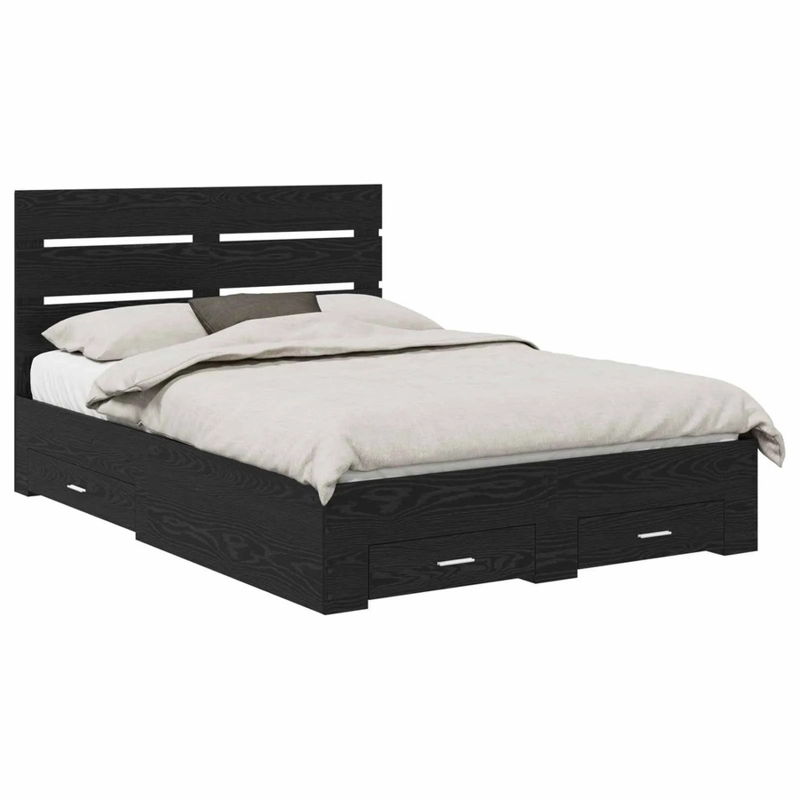 vidaXL Bettrahmen in Schwarz und Eichen-Optik aus Holzwerkstoff mit Schubladen, B/T/H: 160 x 200 x 35,71 cm - Bild 2