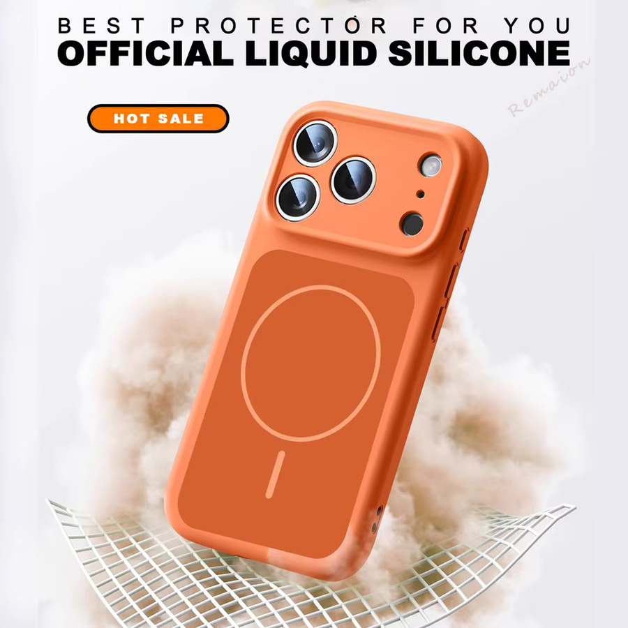 Apple Flüssigsilikon-Magnet-Handyhülle mit MagSafe für iPhone, stoßfest und weich, Schwarz oder Orange - Bild 2