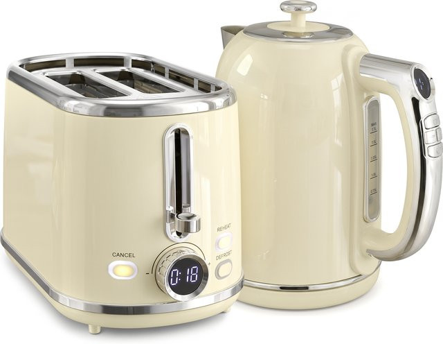 HOMCOM Frühstücksset bestehend aus Wasserkocher und Toaster in Beige mit LED-Display, 1,7 l Wasserkocher mit 7 Temperaturstufen und Warmhaltefunktion sowie 2-Scheiben-Toaster mit 6 Bräunungsstufen und Krümelschublade - Bild 1
