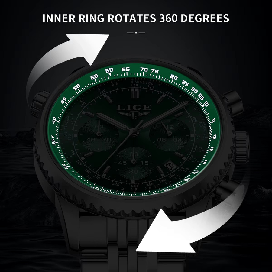 LIGE Chronograph, Edelstahl, Quarz, Gold green, Herren - Bild 5