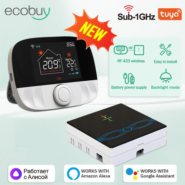 Tuya Smart WiFi Thermostat mit Empfänger für Gasheizungen, drahtloser Temperaturregler für Smart Home, kompatibel mit Alice und Google, Farbe: Weiß oder Schwarz - Bild 1