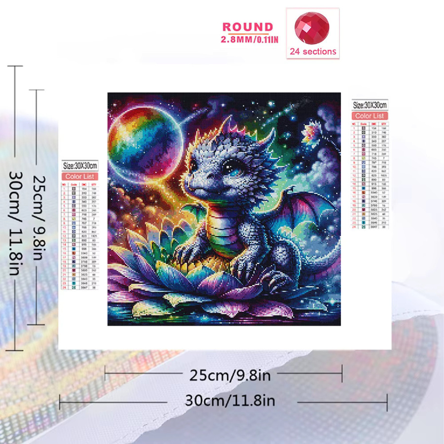 EverShine Diamant-Stickerei Drachen-Motiv mit Lotus und Mond, Mosaik-Set in Multicolour, B/H: 20 x 20 cm - Bild 2