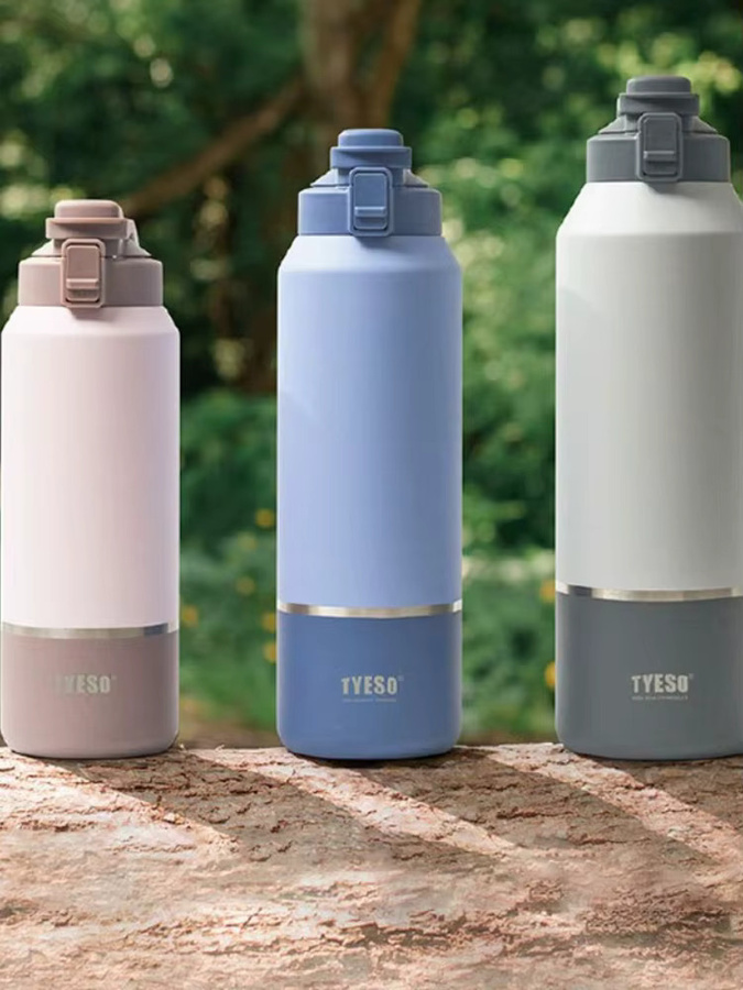 TYESO Thermoflasche aus Edelstahl mit Vakuumisolierung, auslaufsicherer Outdoor-Sport-Wasserbecher als Tumbler, Grau, 1200 ml / 1500 ml - Bild 5