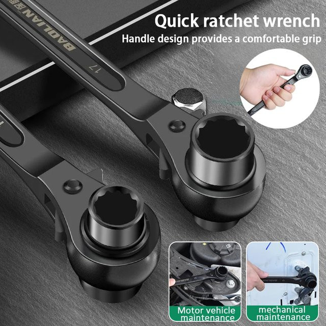 Multifunktionaler bidirektionaler Ratschensteckschlüssel mit Spitzschlüsselkopf für die Kfz-Wartung, 30-32mm, Schwarz - Bild 1
