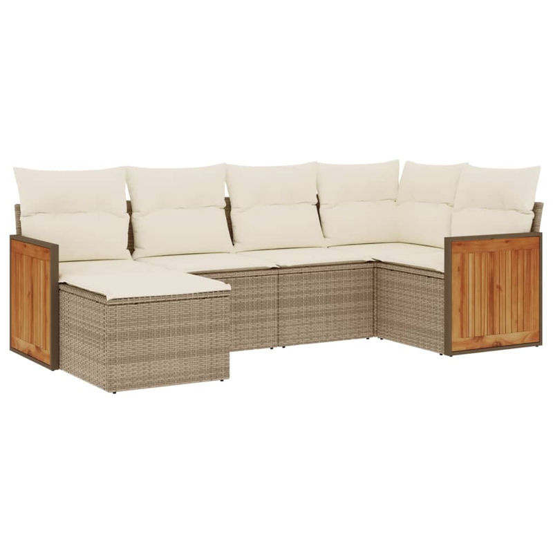 Vidaxl Gartenmöbel-Set aus Polyrattan mit 6 Teilen und Kissen, Beige - Bild 2