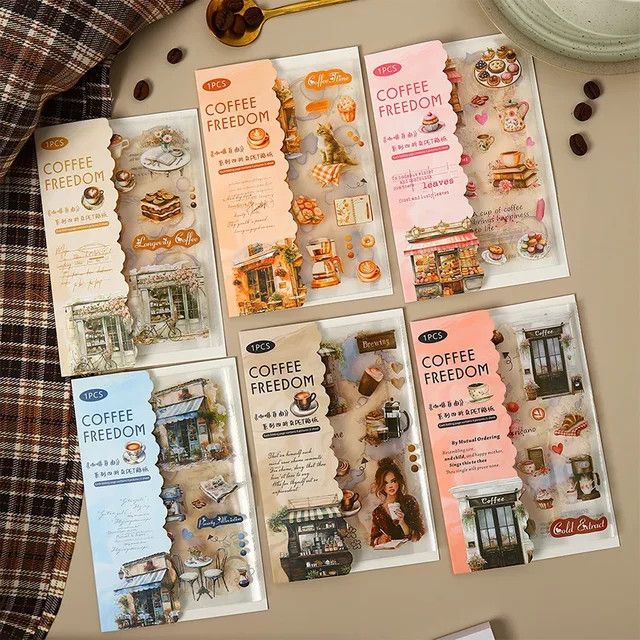 leaffei Coffee Freedom Series PET-Aufkleber im europäischen Retro-Stil, Multicolor, 6 Stück - Bild 1