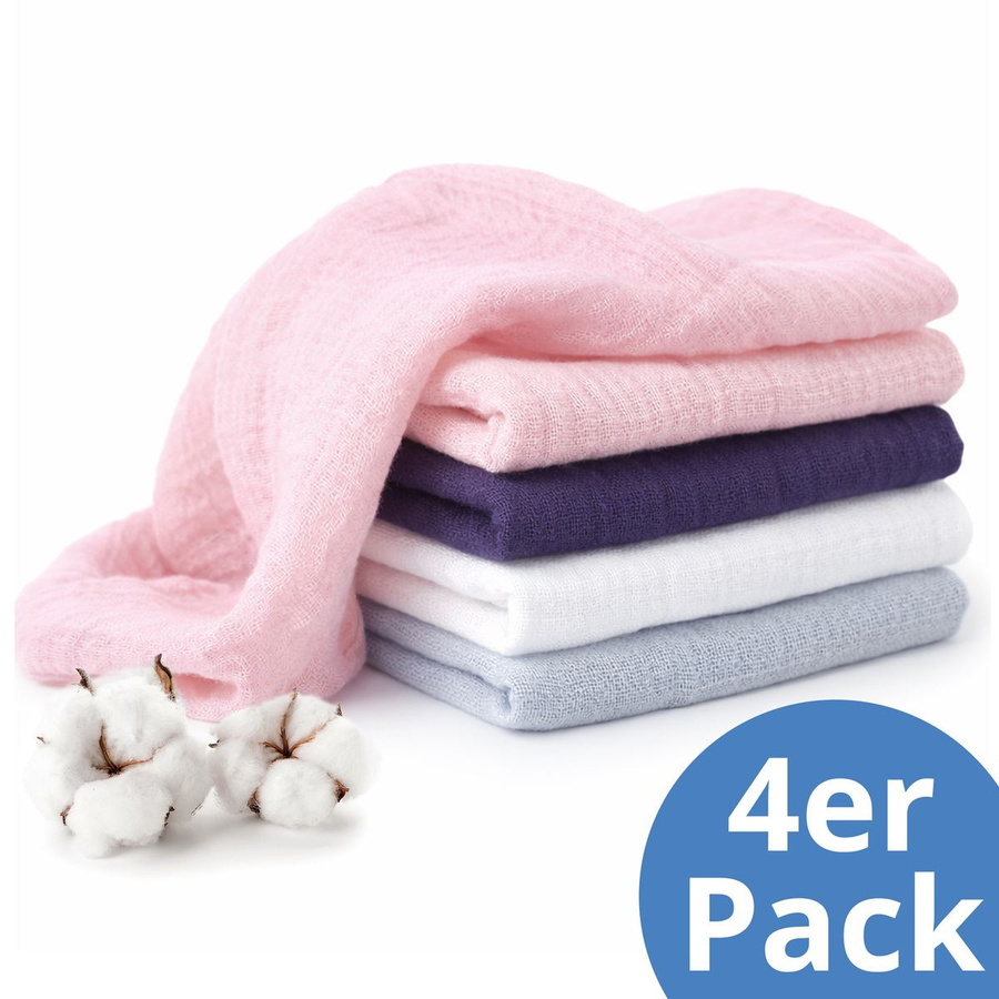 Makian Mulltuch Spucktuch Pflegetuch 4er Pack aus Baumwolle in Lila und Puder, B/B/B: 30 x 30 cm - Bild 1