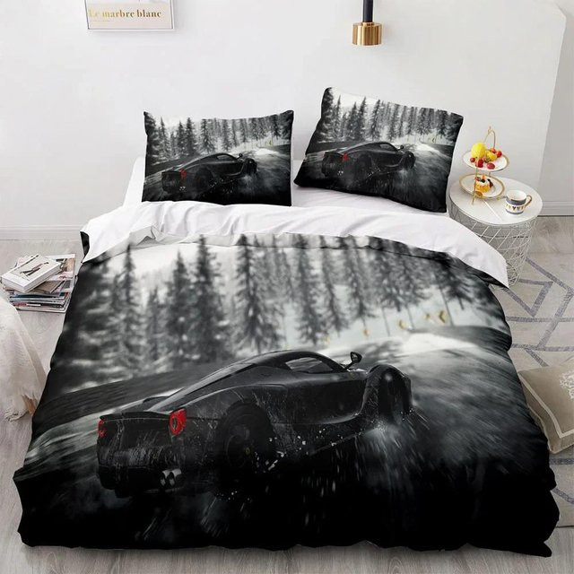 Gu Tao Bettwäsche Set Sportwagen Supercar Rennwagen für Kinder, Schwarz, B/H: 150 x 200 cm - Bild 1