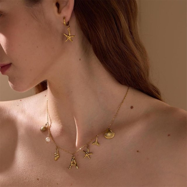 Erpels Halskette Edelstahl, 18K vergoldet, Muschel, Seestern, Gold - Bild 1