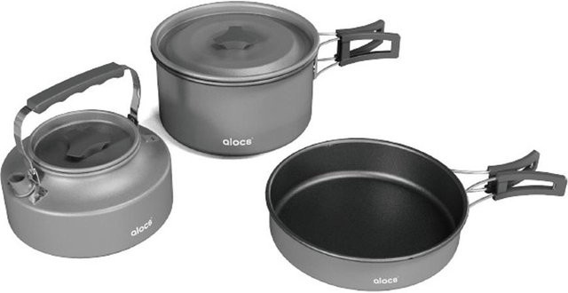 TOMTOP JMS Outdoor Camping Kochgeschirr Set aus Aluminium in Grau mit Topf, Pfanne und Wasserkocher für Backpacking und Wandern - Bild 1