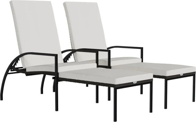 vidaXL Sonnenliegen Set aus 2 Stück mit Fußhockern aus Polyrattan in Braun - Bild 1