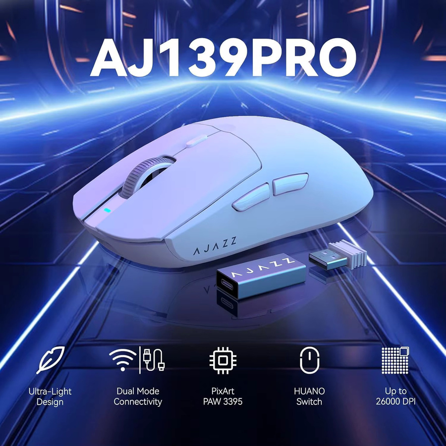 A.JAZZ AJ139 G Pro 4K kabellose Gaming-Maus in Weiß, ultraleicht 59 g, Dual-Mode mit 2,4 GHz-Empfänger und bis zu 26.000 DPI, ergonomisches Design - Bild 2