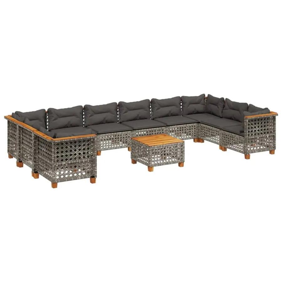vidaXL 11-tlg Garten-Sofagarnitur aus Poly-Rattan und Akazienholz in Grau mit Kissen Modell 95 - Bild 2
