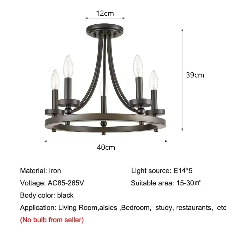 Industrieller Kronleuchter aus Metall im Loft-Stil, Schwarz, E14 Kerzenfassung, Deckenleuchte für Wohnzimmer, Esszimmer, Küche oder Arbeitszimmer - Bild 4