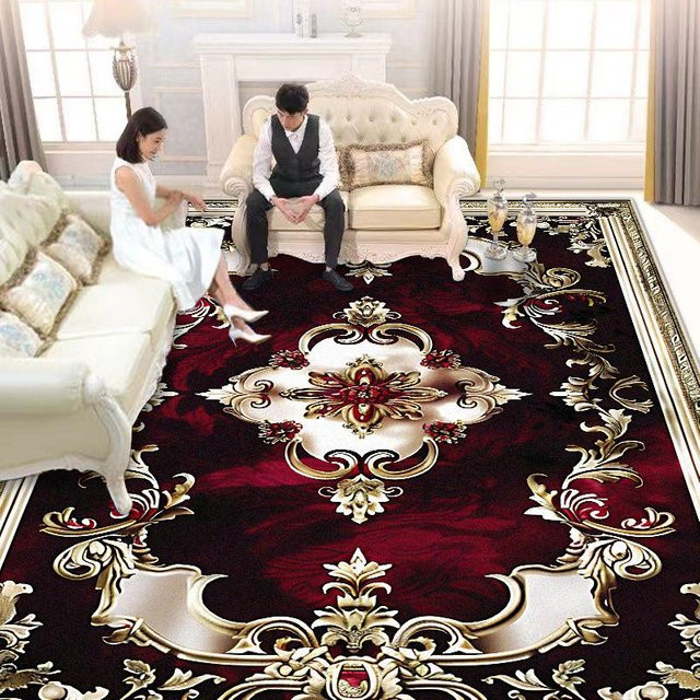 JGJG Wohnzimmerteppich im Retro-Stil Rot, weiche und rutschfeste Bodenmatte aus Polyester für Wohnzimmer, Schlafzimmer oder Küche, B/T: 90 x 60 cm - Bild 1