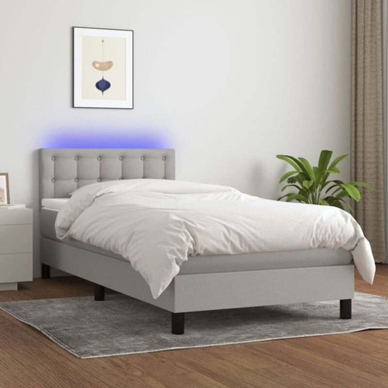 vidaxl Boxspringbett mit Matratze in Grau und Weiß aus Stoff, B/T/H: 90 x 190 cm - Bild 1