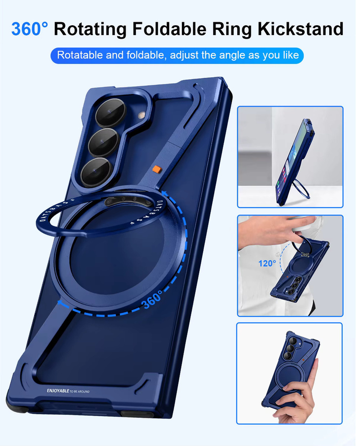 Eary Z-Form Schutzhülle für Samsung Galaxy Z Fold 7 in Blau mit 360 Grad drehbarem magnetischem Metallständer und Rahmenloser Fallschutz-Abdeckung - Bild 2