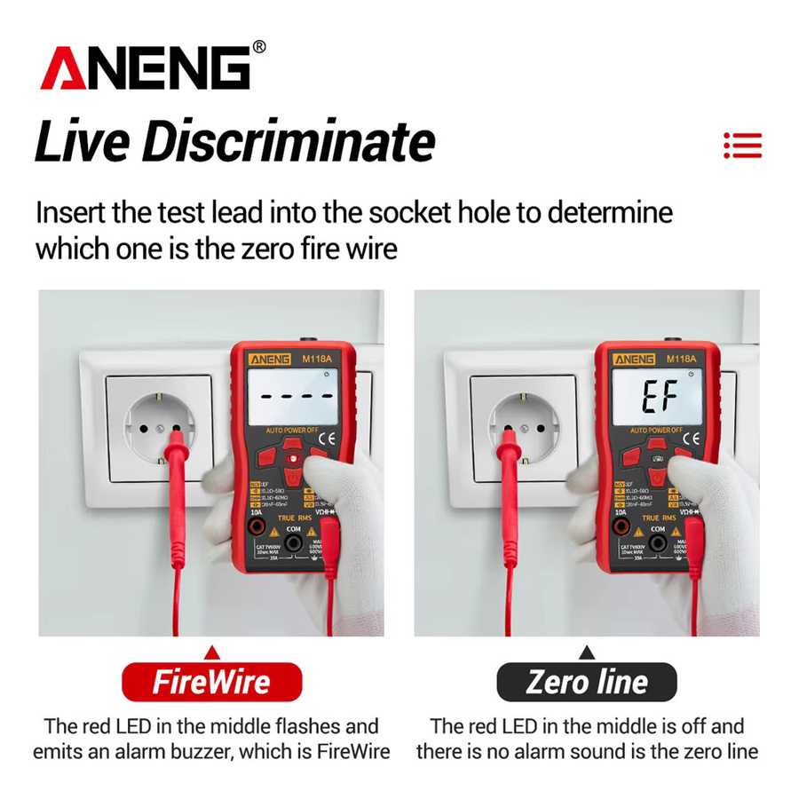 ANENG M118A Digitaler Mini-Multimeter-Tester mit True RMS, NCV-Funktion und Datenspeicherung, 6000 Zählungen, Farbe: Rot - Bild 3