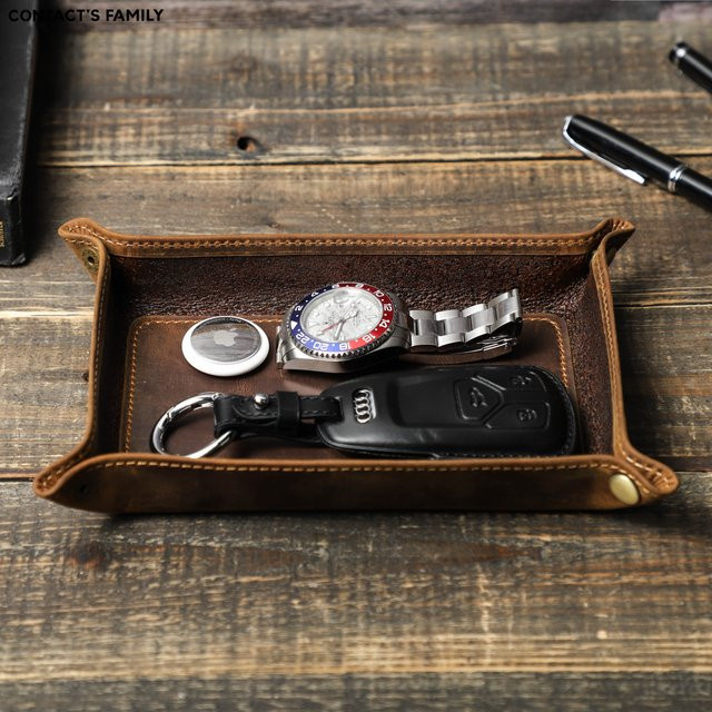 Faltbarer Ablage-Organizer aus braunem Crazy-Horse-Leder für Kosmetik, Schmuck und Kleinteile - Bild 1
