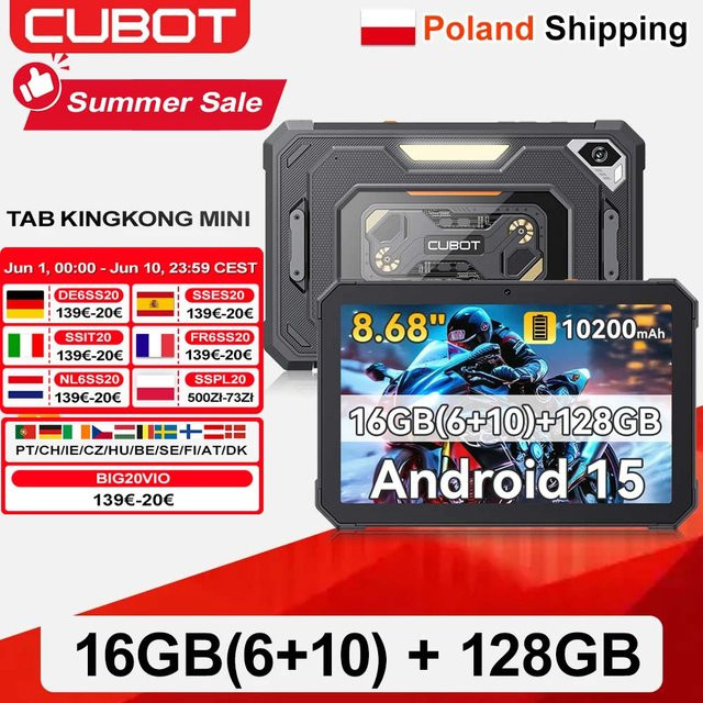 Cubot Tab KingKong Mini Robustes Android 15 Tablet in Schwarz mit 128GB Speicher, 16GB RAM, 8.68 Zoll Display und 10200mAh Akku - Bild 1