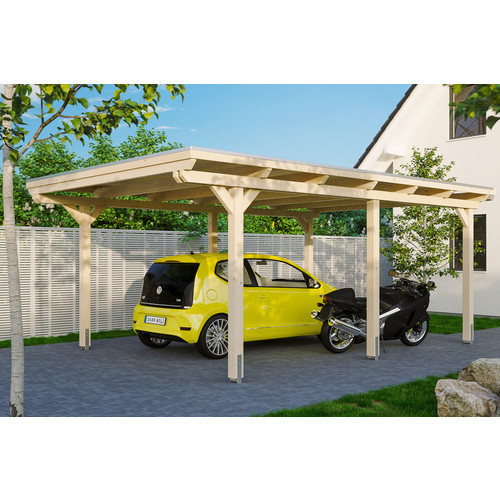 Skan Holz Carport Emsland aus Fichten-Leimholz in Beige mit flacher Dachform, Breite: 404 cm, Tiefe: 604 cm, Höhe: 242 cm - Bild 4