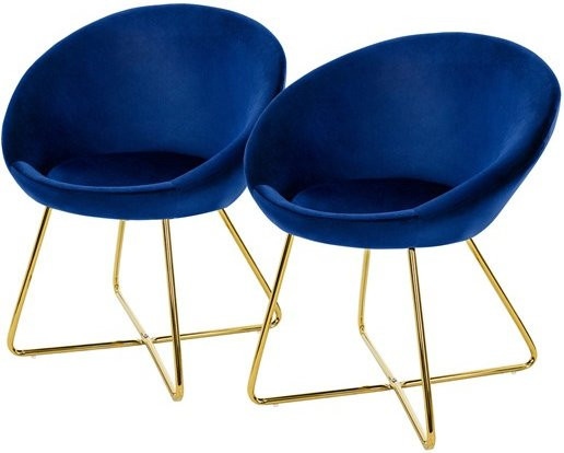 ML-Design Esszimmerstuhl 2er Set aus Samt in Blau mit runder Rückenlehne und goldenen Metallbeinen, B/T/H: 45 x 40 x 74 cm - Bild 1