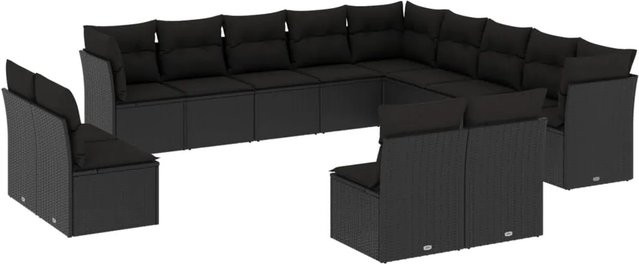vidaXL 13-tlg. Garten-Sofagarnitur in U-Form aus Poly-Rattan mit Kissen, Schwarz - Bild 1