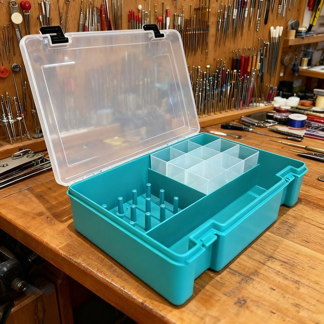 Transparente Aufbewahrungsbox für Nähgarn aus Kunststoff mit Platz für 20 Rollen und Werkzeug-Organizer - Bild 1
