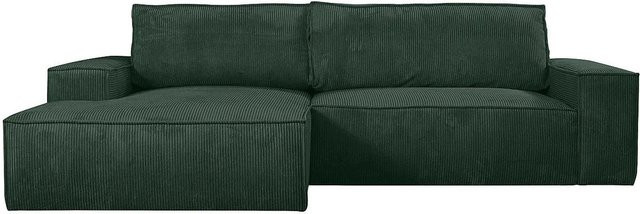Vente-unique Schlafsofa Amelia in Tannengrün mit Cord-Bezug und L-Form - Bild 1