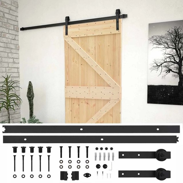 vidaXL Schiebetür in modernem Design aus Holz und Stahl, Farbe: Braun und Schwarz, B: 90 cm, H: 210 cm - Bild 1