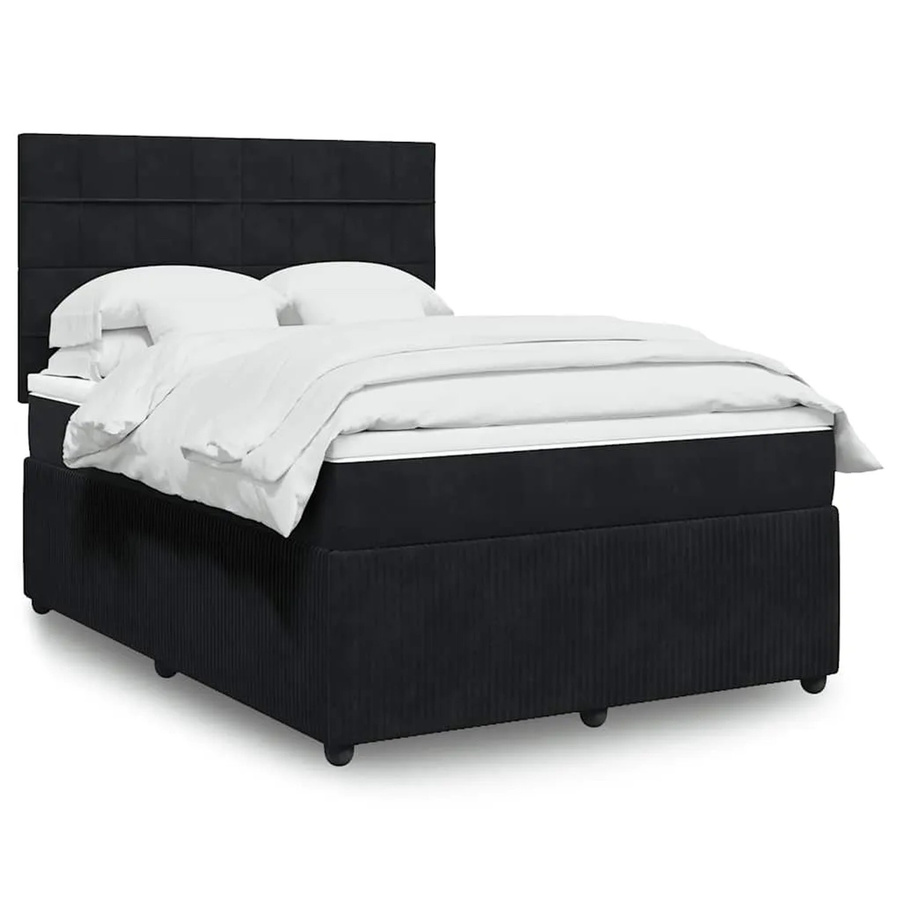 vidaXL Boxspringbett mit Matratze in Schwarz aus Samt mit USB-Ladeport und Unterbettbeleuchtung B/T/H: 140 x 200 cm - Bild 2